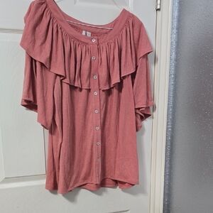 Cato Pink Ruffled Blouse with Buttoned Front